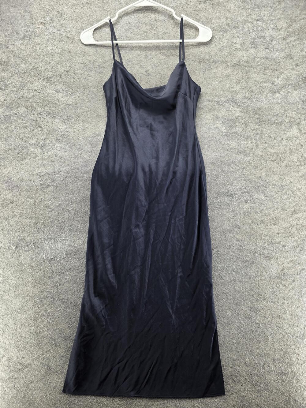 Express Dress Womens XS Blue Slip Dress Midi Cowl Neck Satin Strappy Party